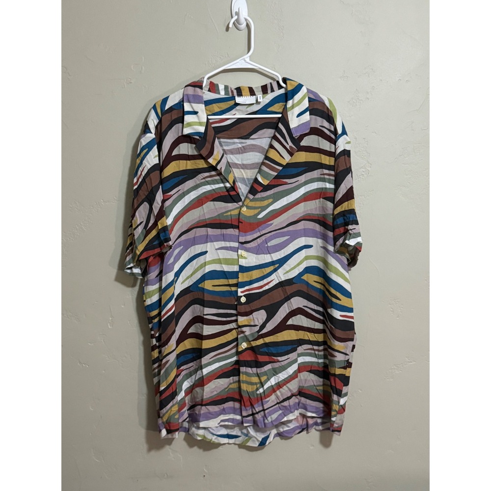 asos design shirt 3XL colorful zebra wave print camp button up mens